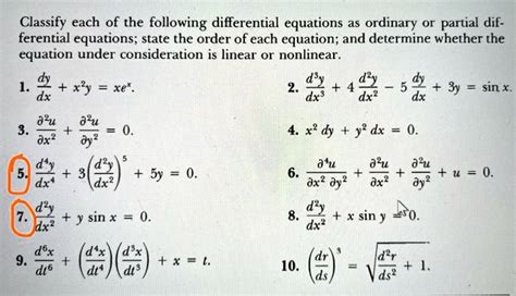 SOLVED Classify Each Of The Following Differential Equations As Ordinary Or Partial