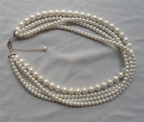 Pearl Necklace Ivory Pearl Necklace Glass Pearl Etsy