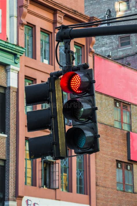Red Traffic Light In Manhattan Stock Image Image Of Transport Drive