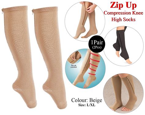 Zip Up Compression Socks High Leg Support Knee Slimming Open Toe