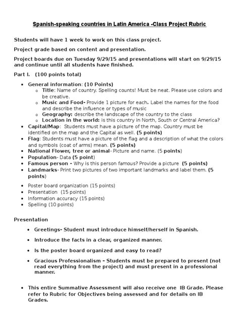 spanish-speaking countries rubric | Rubric (Academic ...