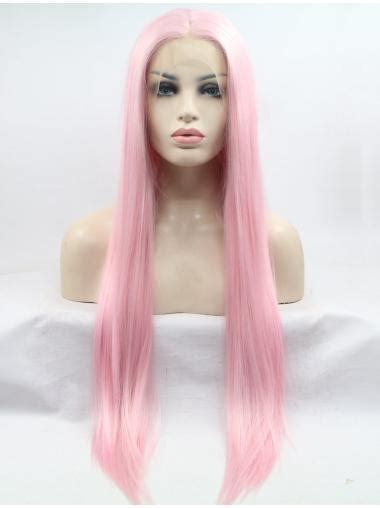 Lace Front Colorful Wigs Without Bangs 30 Straight Pink Long Lace