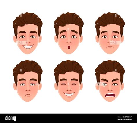 Face Expressions Of Handsome Man Different Male Emotions Set Young