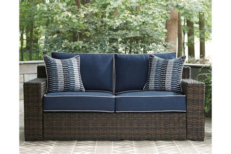 Grasson Lane Outdoor Loveseat With Cushion Ashley Furniture Homestore Blue Loveseat Outdoor