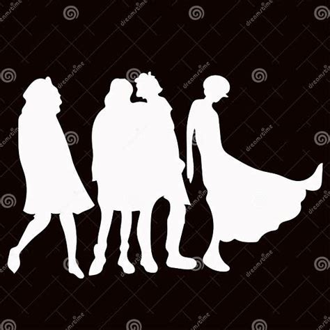 White Set Silhouette Of A Woman On A Black Background Stock Vector