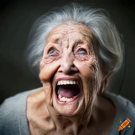 humorous portrait of an elderly woman making funny faces