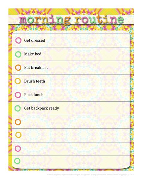 Morning Routine Chart Free Download