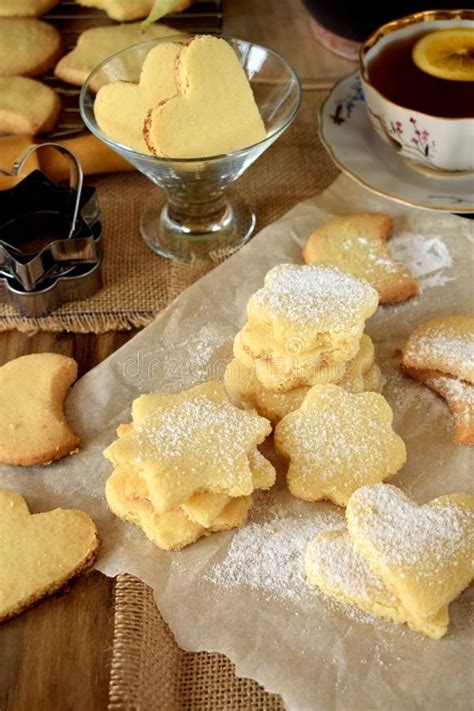 Shaped Shortbread Cookies Covered With Sugar Powder Stock Image Image
