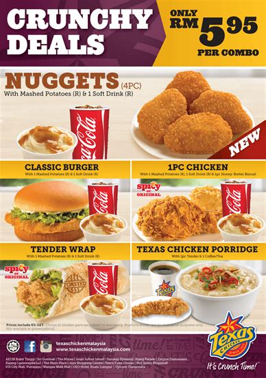 Texas chicken awesome mondays promotion 4pc chicken @ rm15 (normal price:rm20.70) on every monday. 1-30 Jun 2015: Texas Chicken Crunchy Deals Promotion ...