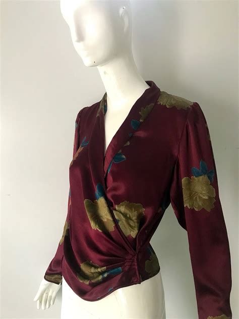 80s Emanuel Ungaro Jewel Tone Floral Silk Elegant Ruched Blouse Top 8