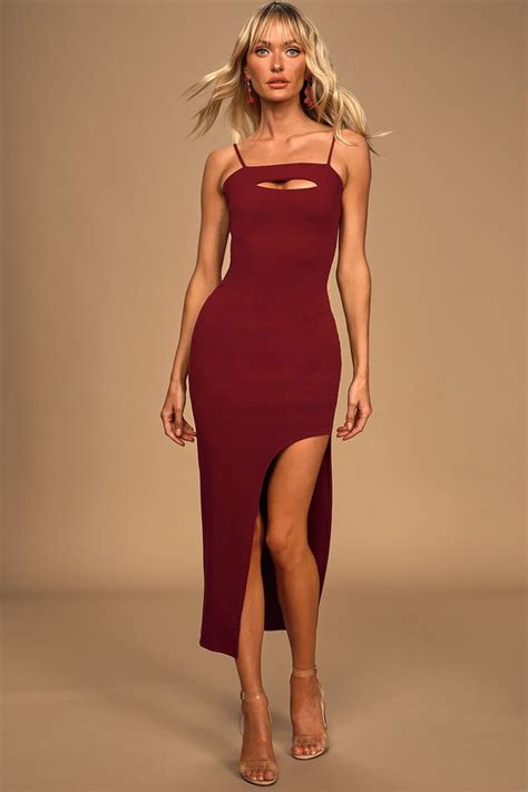 Sexy Burgundy Dress Midi Dress Cutout Bodycon Dress Dress Lulus