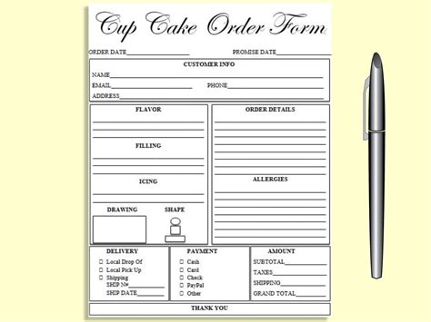 Editable Cup Cake Order Form Printable Ready To Use Template Etsy