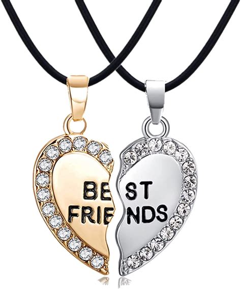 Odetojoy Silver Gold Rhinestone Broken Heart Best Friends Necklace For 2 Girls Matching Puzzle