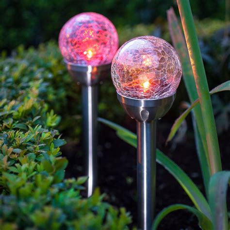 Lights4fun Set Of 6 Colour Changing Led Crackle Glass Ball Solar Garden