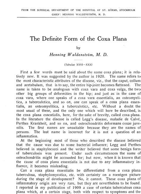 The Definite Form Of The Coxa Plana Henning Waldenström 1922