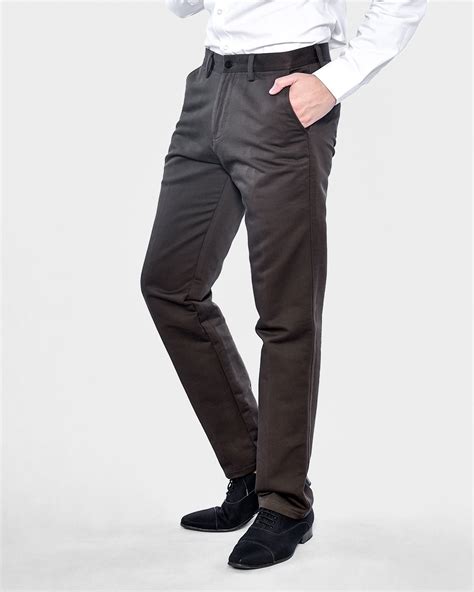 Modern Tapered Fit Khaki Pants Flex Stretch Dark Brown Mens