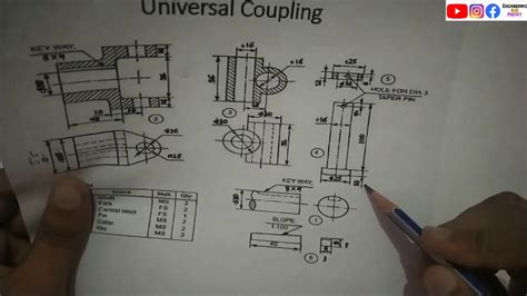Assembly Drawing Of Universal Coupling Top View Engineering And