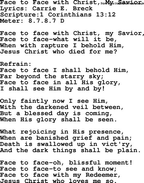 Good Old Hymns Face To Face With Christ My Savior Lyrics Sheetmusic Midi Mp Audio And PDF