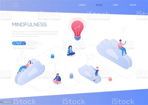 Mindfulness Concept Modern Isometric Vector Web Banner Stock