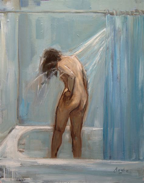 Woman In Blue Shower Original Artwork Giclee Archival Etsy