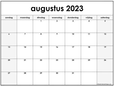 Augustus 2023 Kalender Nederlandse Kalender Augustus