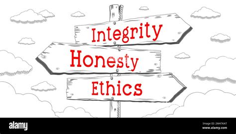 Integrity Honesty Ethics Outline Signpost With Three Arrows Stock