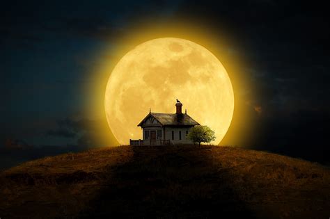 Moon Full Moon House Landscape Sky Free Image From