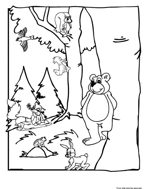 Forest Coloring Page With Animals Forest Habitat Coloring Page
