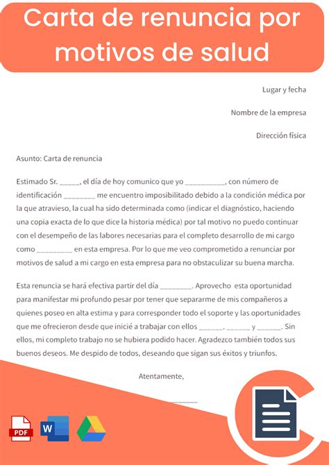 Carta De Renuncia Por Salud Rellena Online Word Pdf