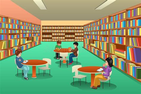Students Studying In Library Clip Art