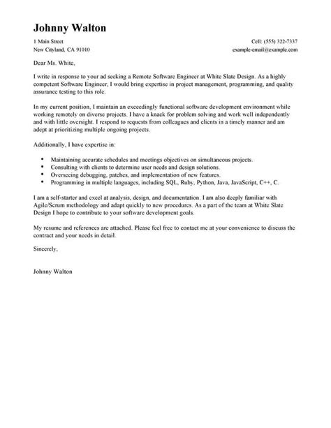 Outstanding Remote Software Engineer Cover Letter Examples And Templates