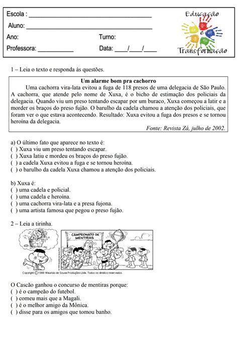 Leitura E Interpretação De Texto 4 Ano Com Gabarito Modisedu