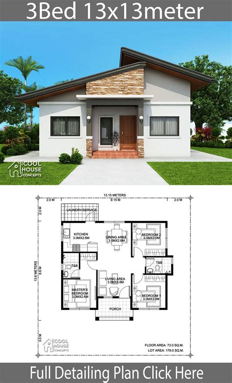 Home Design Plan 13x13m With 3 Bedrooms Home Plans Modern Bungalow