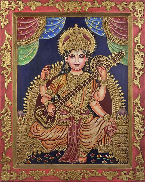 Goddess Saraswati Adorned In Rich Silk Exotic India Art