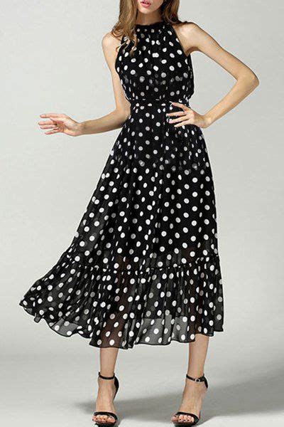 [30 off] stylish round neck sleeveless polka dot chiffon women s dress rosegal
