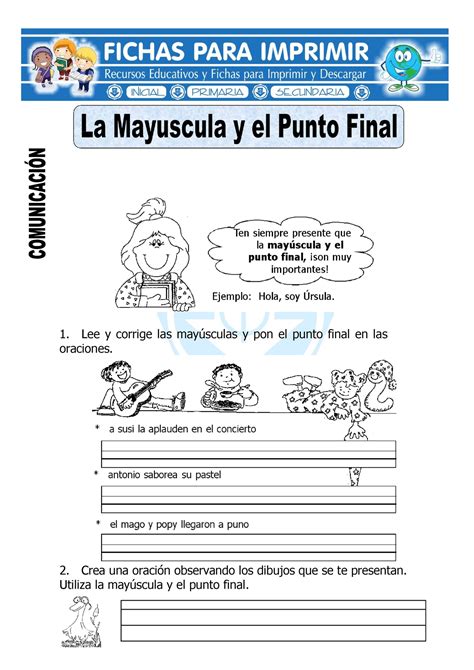 Ficha De La Mayúscula Y El Punto Final Para Primaria Matematica Para