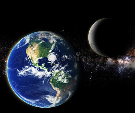Earth And Moon In Galaxy Space Element Finished By Nasa