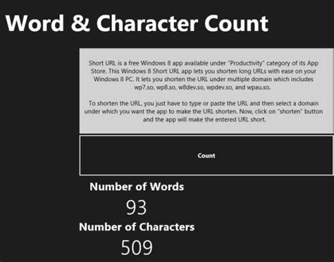 Windows 8 Word Count App: Count Words And Character In A Paragraph ...