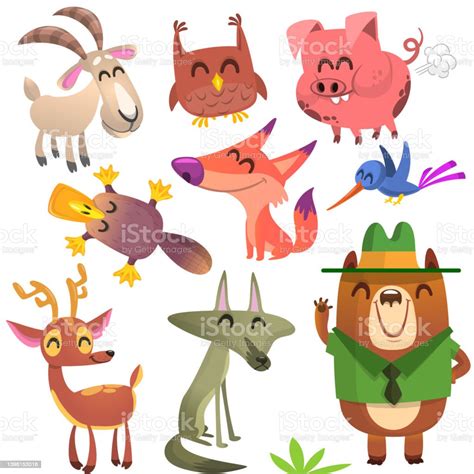 Cartoon Forest Animals Set Vector Illustration Stock Illustration
