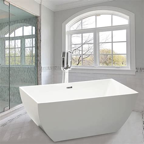 Vanity Art Freestanding White Acrylic Bathtub Modern Stand Alone