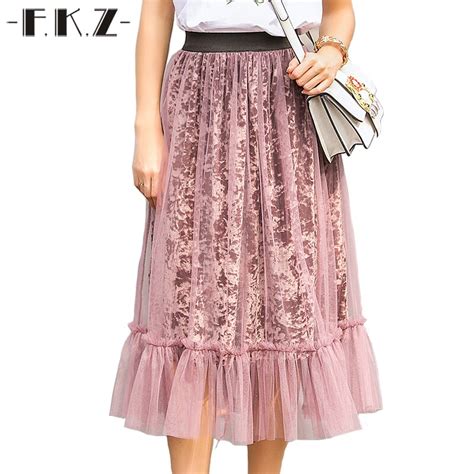 Fkz Winter Skirt Women Casual Cotton Solid Big Hemline Vogue Pleated