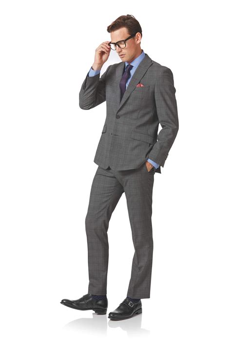 light grey check slim fit twist business suit mens wedding suit