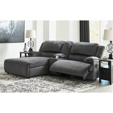 Ashley Signature Design Clonmel Reclining Sectional W Chaise And Console