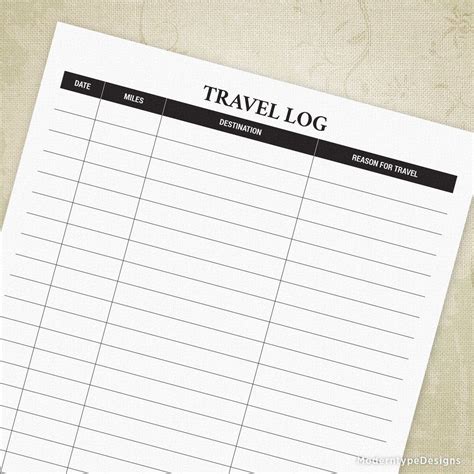 Travel Log Printable Travel Log Travel Printables