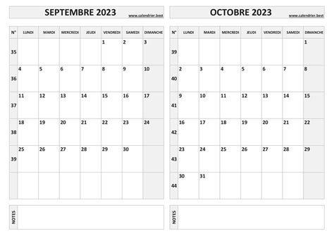 Calendrier Septembre Et Octobre 2023 à Imprimer Calendrierbest