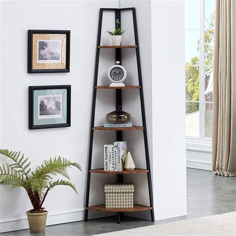 Oandk Furniture Industrial Tall Corner Bookshelf 5 Tier Corner Display