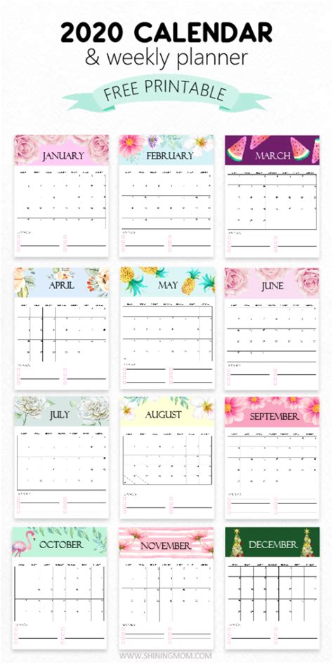 2020 Calendar Printable Cute 2020 Printable Calendar Posters Images