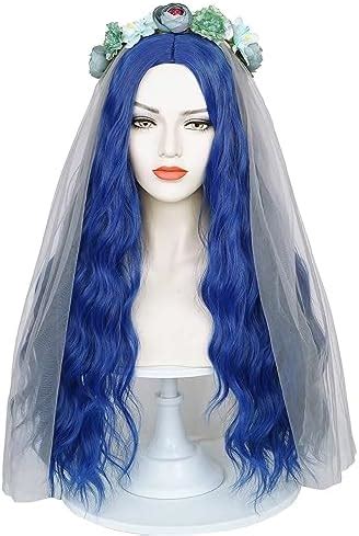 Amazon Com Blue Bride Wig For Corpse Costume Long Wavy Wig With