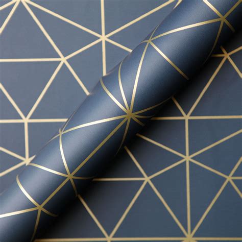 Metro Prism Geometric Triangle Wallpaper Navy Blue Gold Wow008