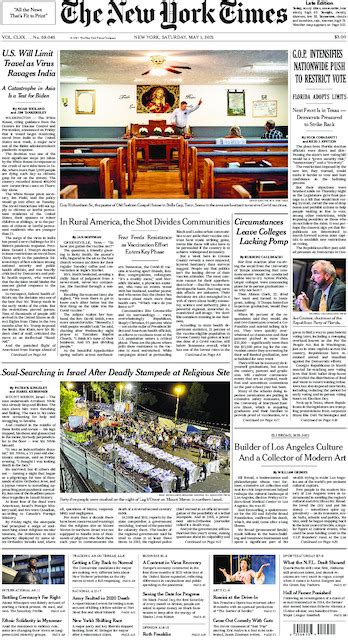The New York Times In Print For Saturday May 1 2021 The New York Times